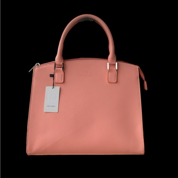 Karla Hanson Grace Satchel Bag Coral Silver Hardware Removable Crossbody Strap - Picture 1 of 16